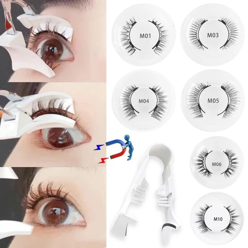 1 par de kits de pestañas magnéticas, pestañas magnéticas 3D reutilizables con pinzas, suministros de extensión de pestañas magnéticas fáciles de usar