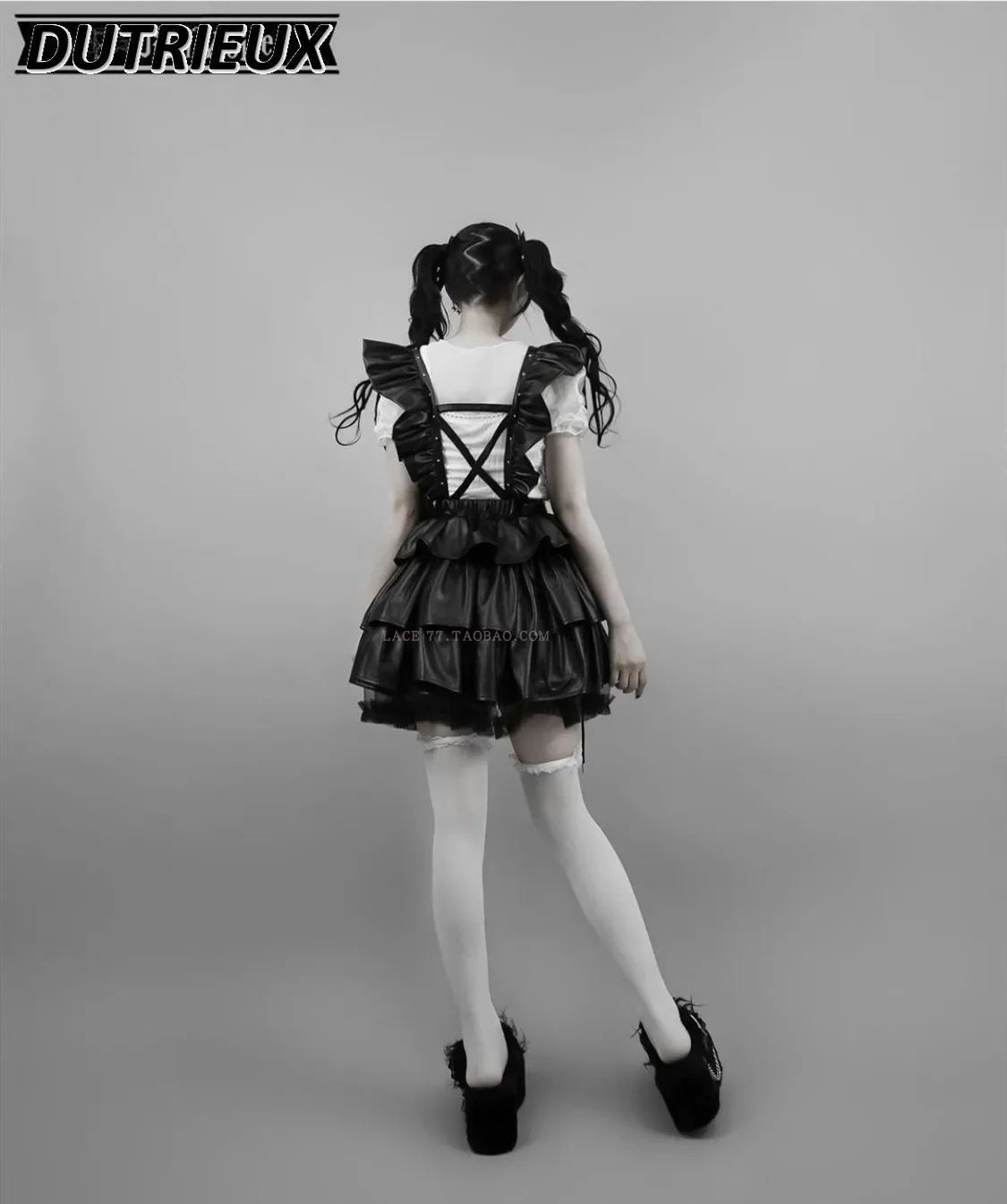 Japanese Mine Series Lolita Sweet Girl Fungus Edge Leather Detachable Strap Skirt High Waist Black Versatile Short Skirts