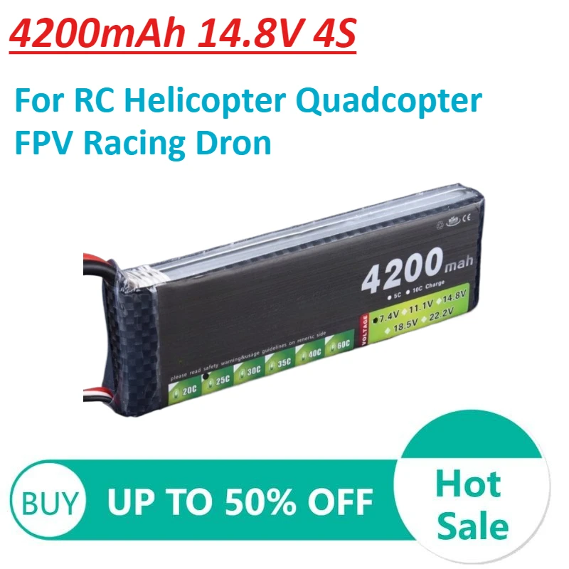 

4200mAh 14.8V 4S LiPo Battery for RC Helicopter Quadcopter FPV Racing Dron Rechargeable Batteries