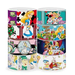 Disney 5 Yards Multi Size Alice in Wonderland Printed Grosgrain Ribbon For Hairbow DIY Craft Supplies Cartoon Ribbons