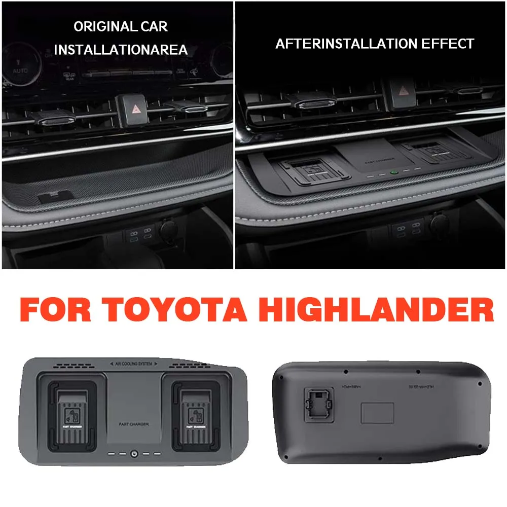 Car Wireless Charger For Toyota Highlander 2015-2024 Direct Plug-in Dual Wireless Fast Charger Board Accessories