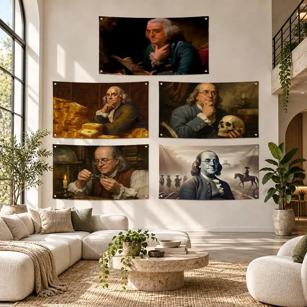 Benjamin‑Franklin Meme Flags Soft Durable Tapestry Skin-friendly  Outdoor Party Home Living Room Bar Bedroom Decoration