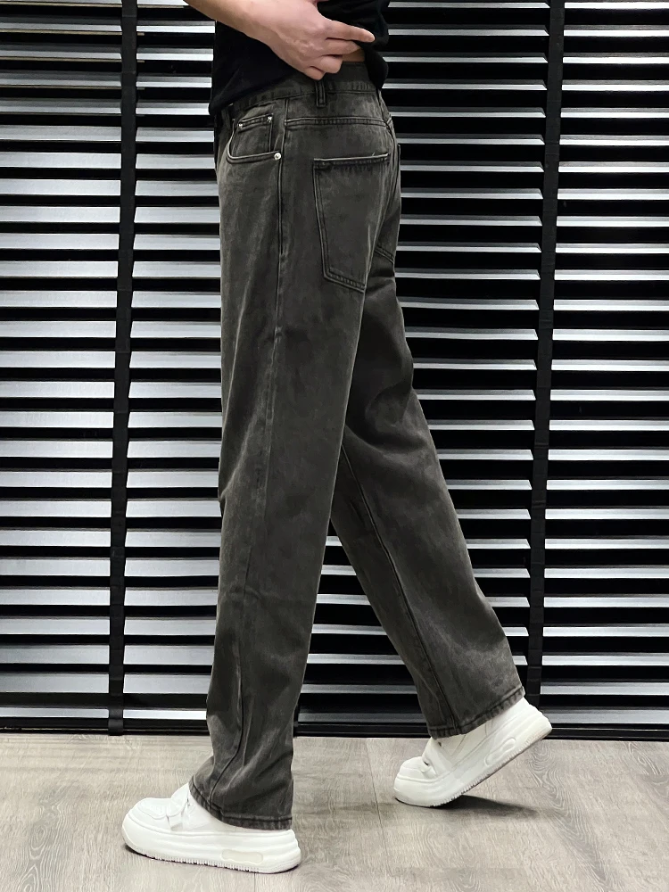 

Мужские джинсы свободного кроя с прямыми штанинами, повседневные, осенне-зимние, в стиле High Street, винтажные, простые, широкие брюки, корейская версия, чистый стиль