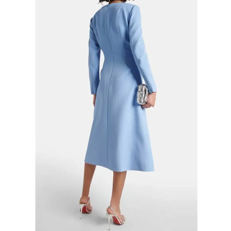 2024 Elegant Sky Blue Long Sleeve Formal Prom Special Occasion Party Mom Dress Evening Dress Women's Wedding Arabic Crepe