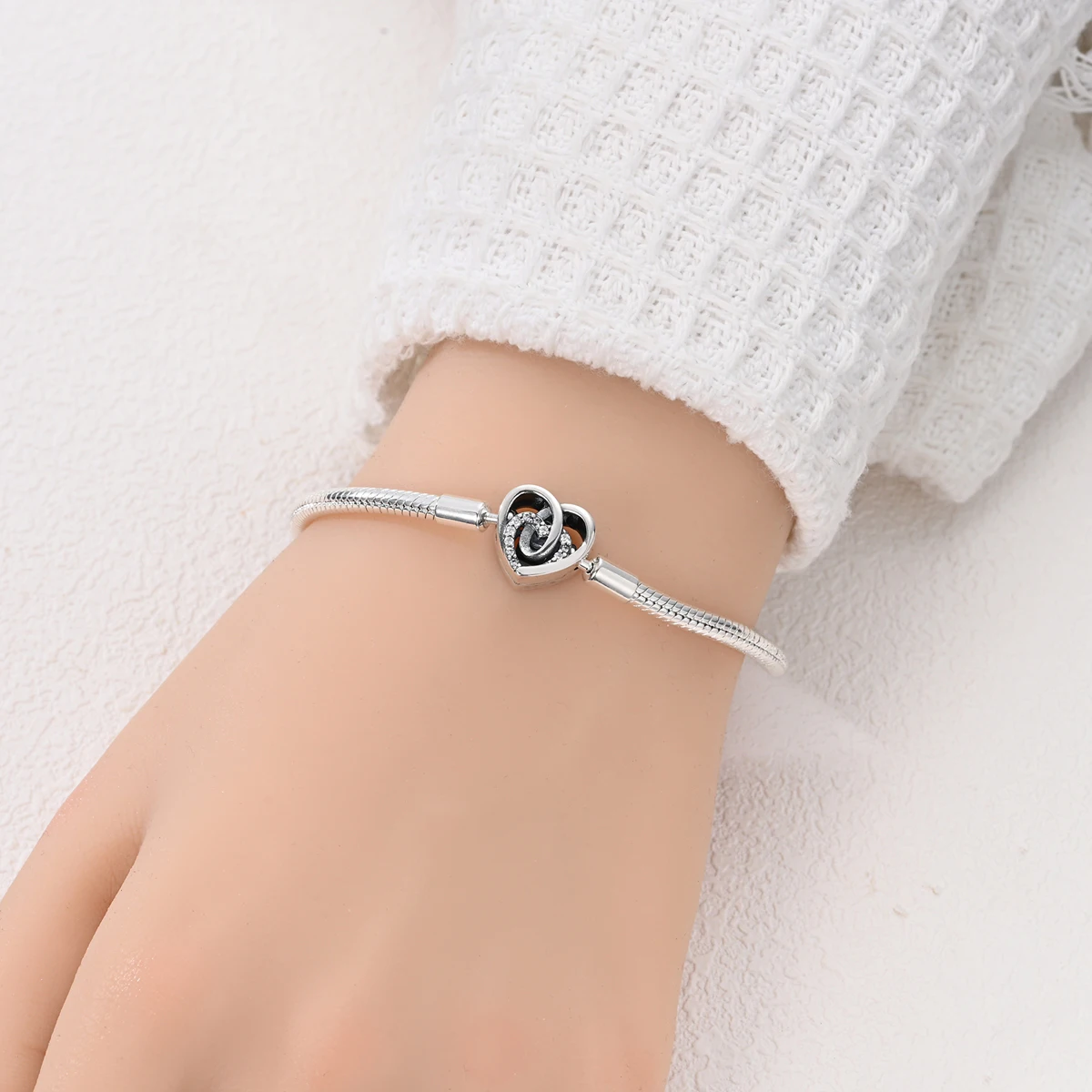925 Sterling Silber Original Schlangenkette Herzverschluss Perlen-Sicherheitskette Armbänder Passend für Charms DIY Schmuck für Frauen – Detail 13