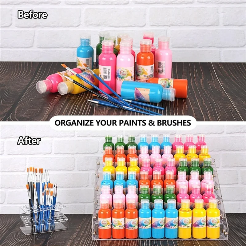 

J1UL1N 6-Tier Acrylic Paint Storage Box, 24-Slot Paint Brush Holder For Storing 2 Oz Paint Bottles, Paint Tubes Durable Easy Ins
