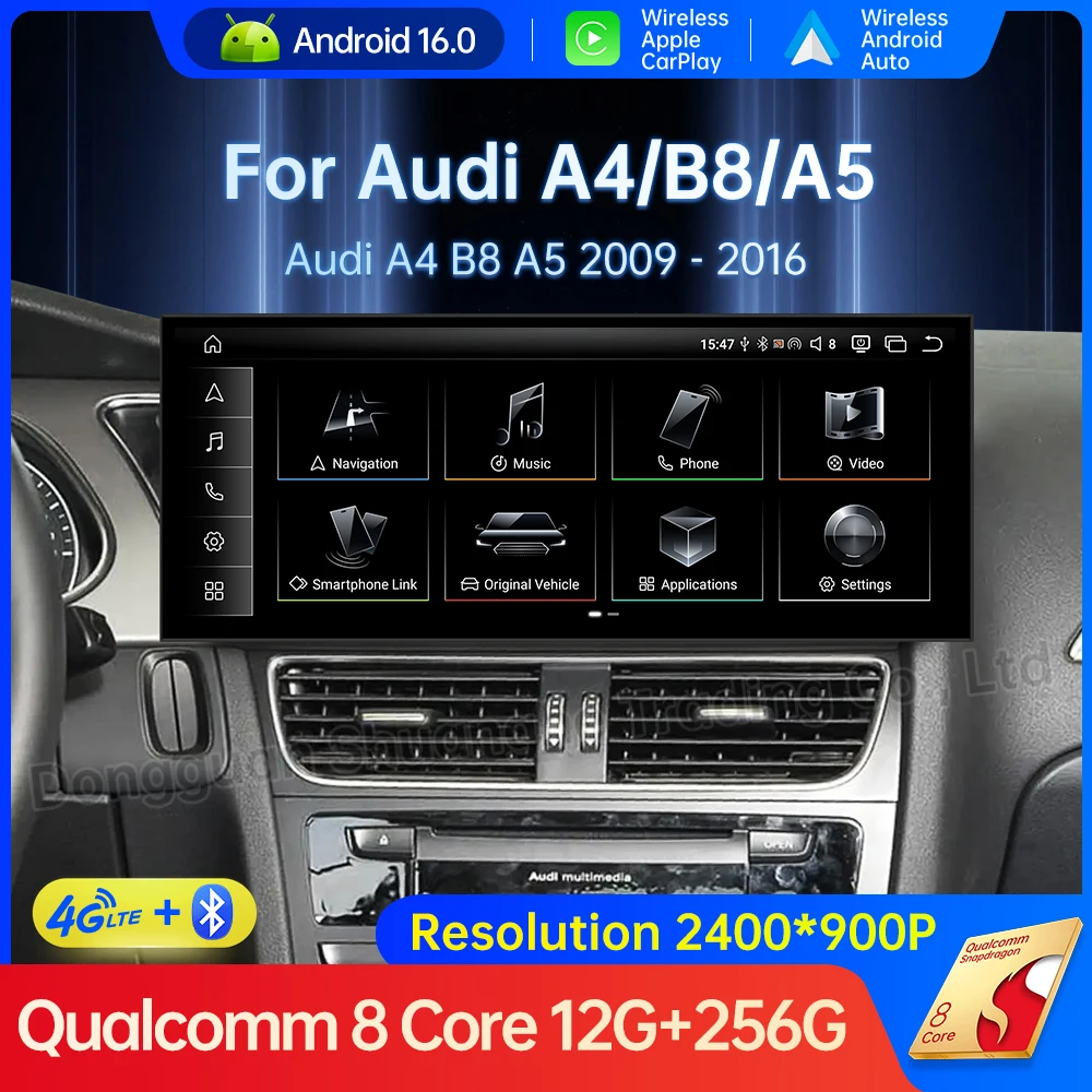 For Audi A4 B8 A5 2009 - 2016 Wireless Auto Car GPS Navi BT Android 16 Radio Multimedia Player Ultra-thin Screen Qled Screen