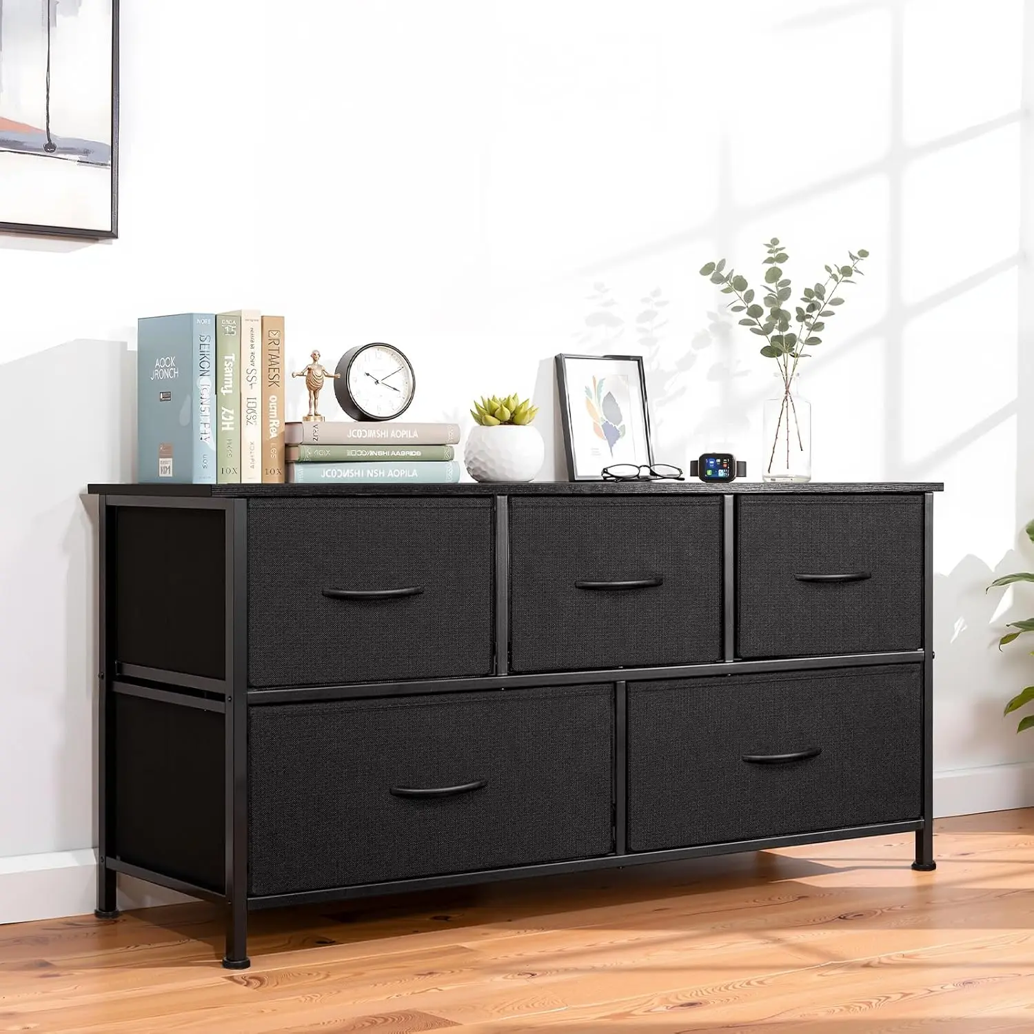 5-Drawer Fabric Dresser for Bedroom Dorm, Storage Organizer for Twin XL Mattress Topper