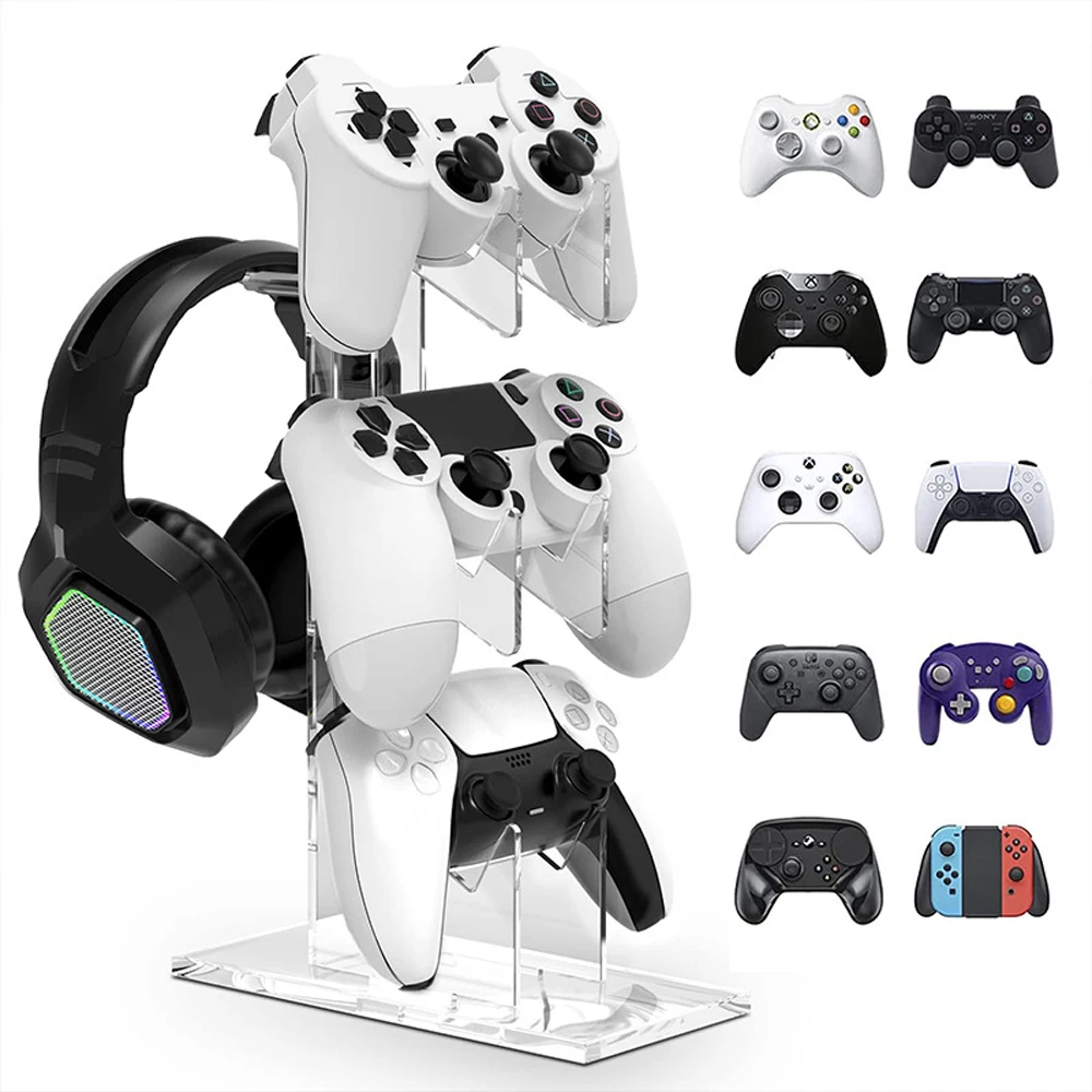 Floor Stand Universal 3-layer Controller Holder and Headphone Holder Game Accessories PS5 PS4 Storage Holder Transparent