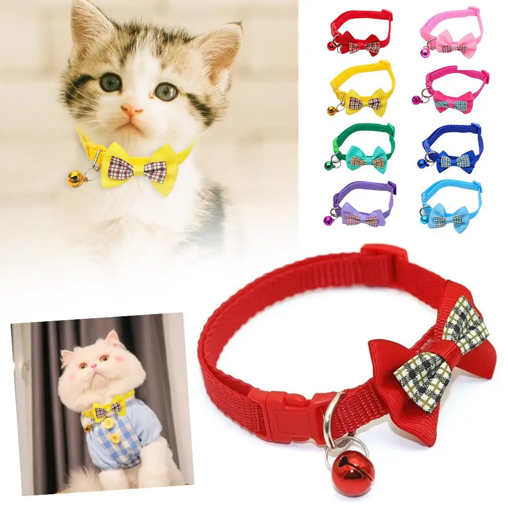 Pet Puppy Dogs Adjustable Bow Tie Collar Necktie Bowknot Puppy Bell Kitten Deco Product Holiday Necklace Soft Pet Wedding L X8A2