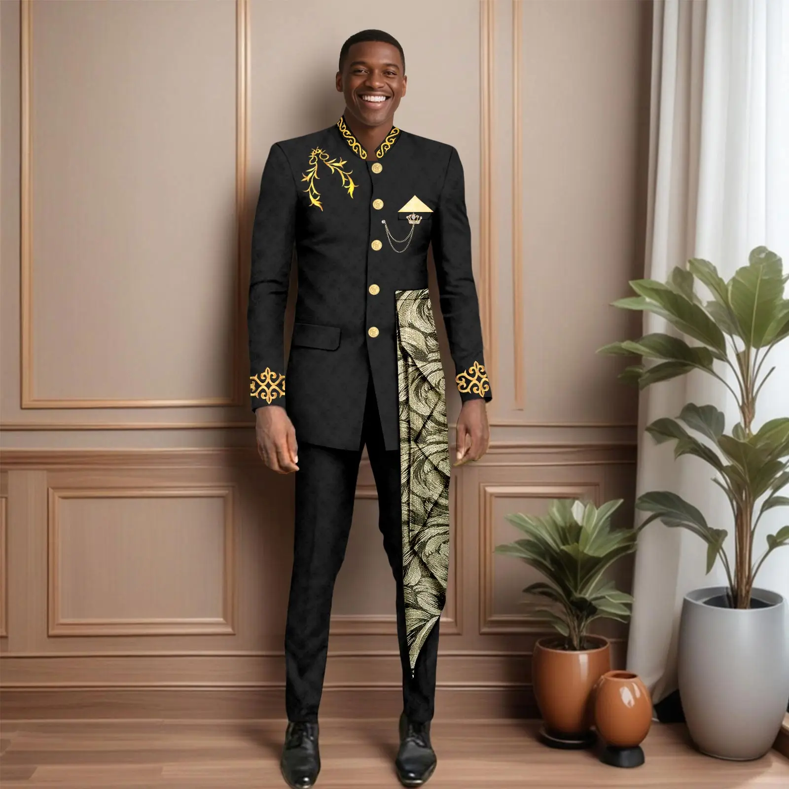 African Men Suits Bazin Clothes New Fashion Elegant Singer Outfits Blazer Pants Wedding Party  African Men 2 Pieces Set 2516045