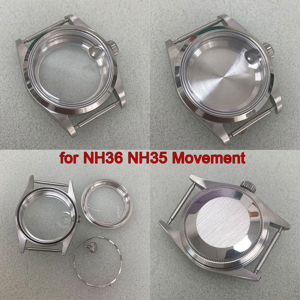 For NH36 NH35 Case 36mm Magnifier Acrylic Glass Stainless Steel Watch Case Transparent/Solid Bottom for NH35/NH36/4R Movement