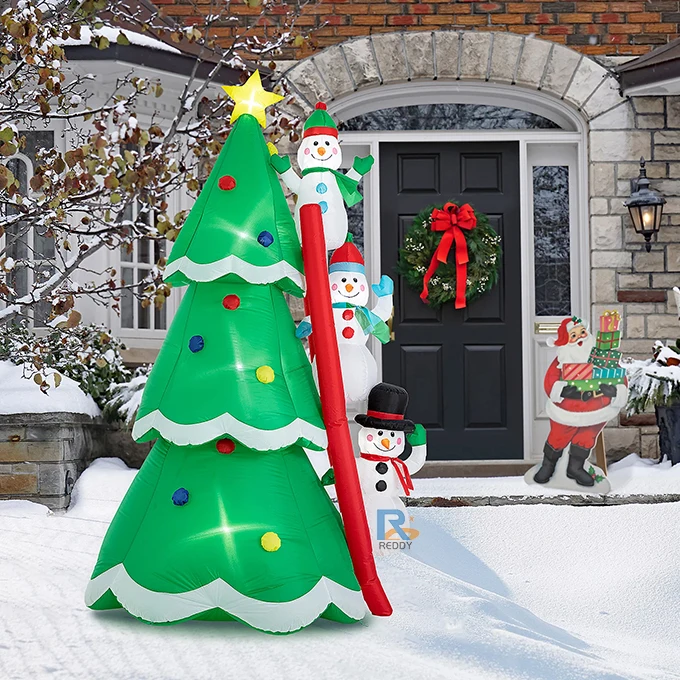 Advertising Digital Printing Silvery Inflatable Christmas Snowman Climbing Tree Air Blower for Indoor/Outdoor Use Custom Logo