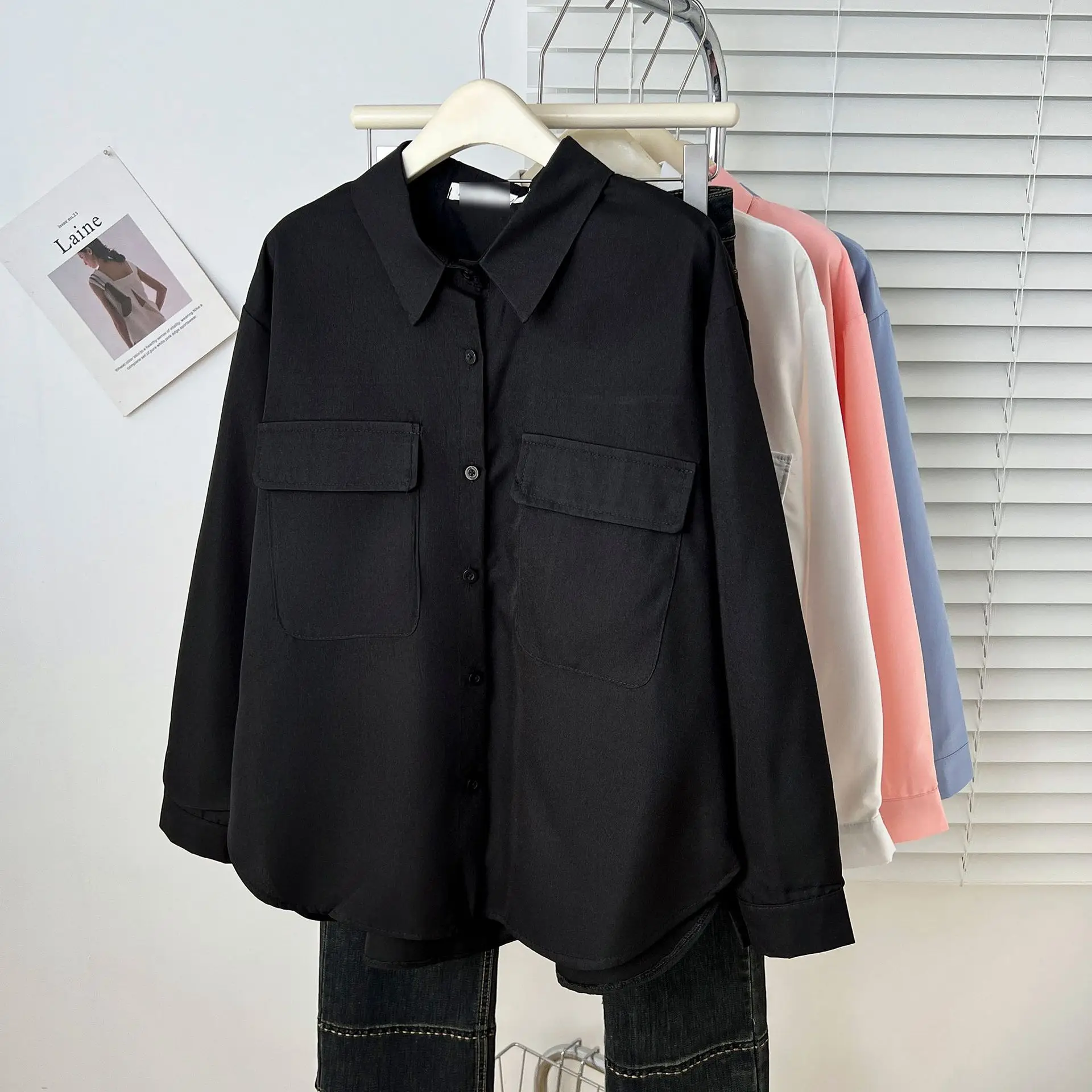 Camicette taglie forti da 100 kg primaverili Camicia dopamina con nuovo temperamento Top esterno da donna 1358