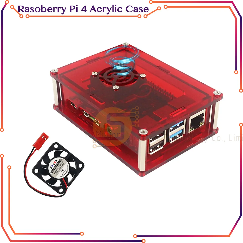 Raspberry Pi 4 Model B Acrylic Case Red Shell Box compatible for Cooling Fan for Raspberry Pi 4 RPI 4