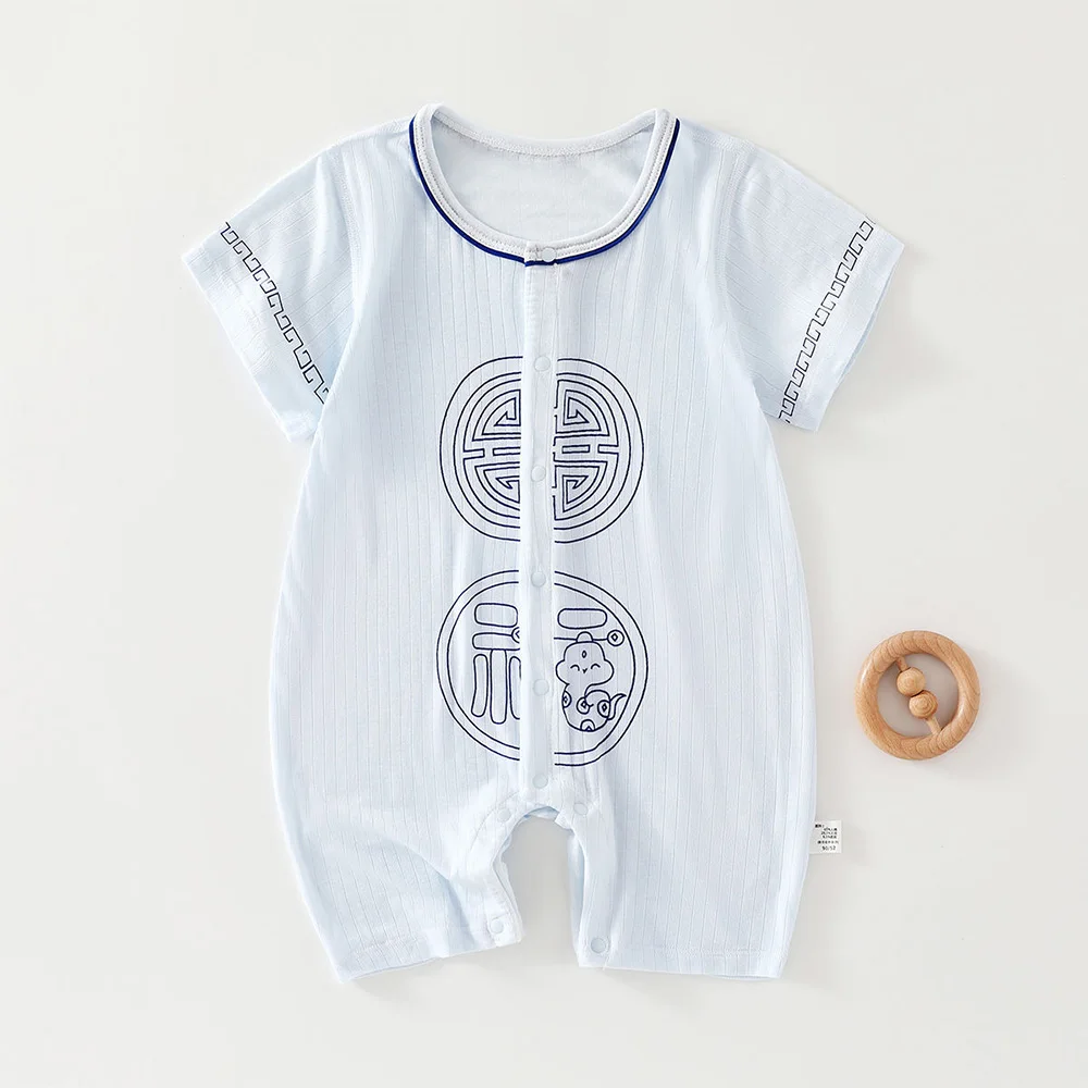 Baby Girl Rompers Short Sleeve Summer Thin Baby Jumpsuit Chinese Style Infant Boy Clothes Unisex Newborn Onesies