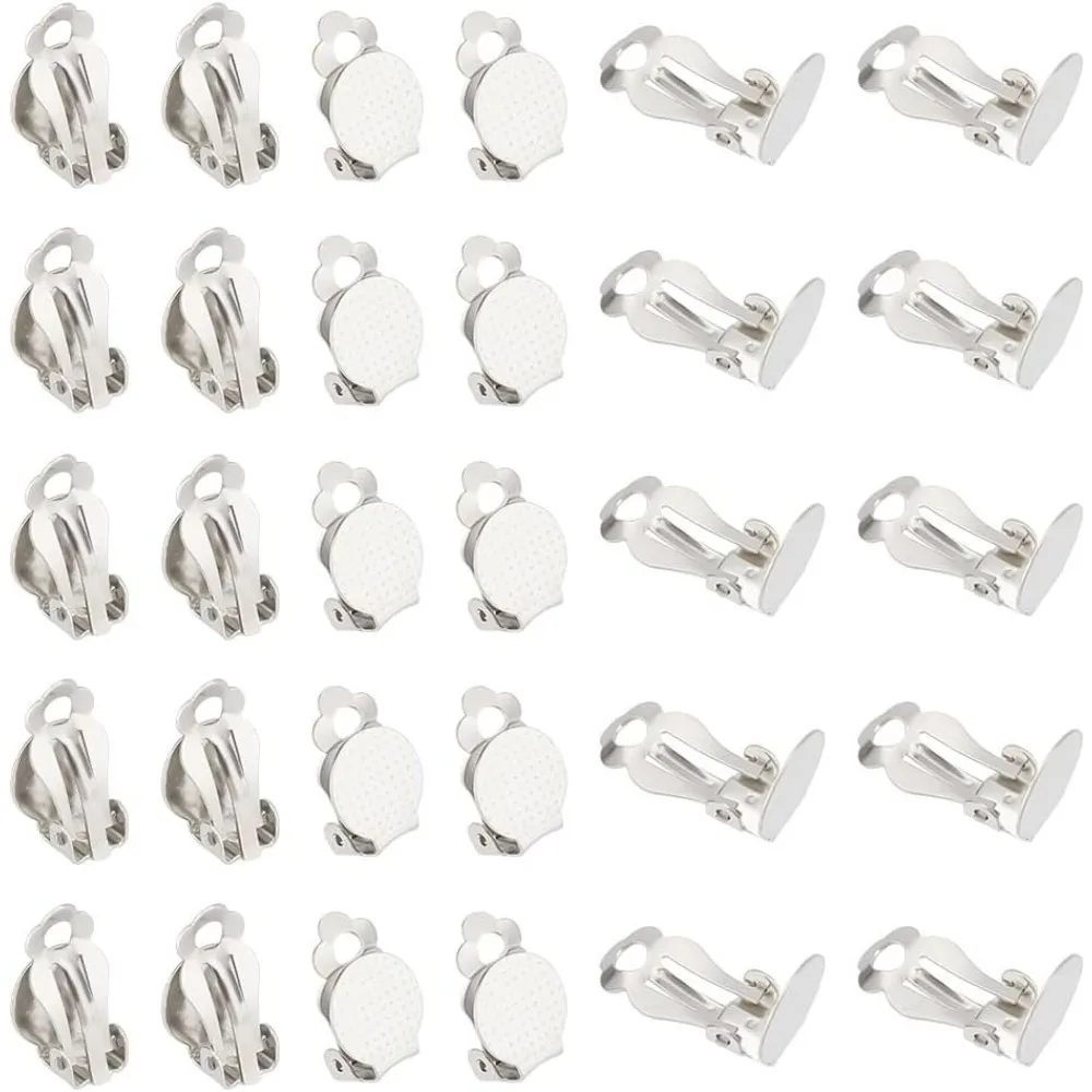 50pcs Stainless Steel Clip-on Earring Findings Flat Round Blank Tray Earrings Non-Pierced DIY Earrings Metal Earring Making Kit