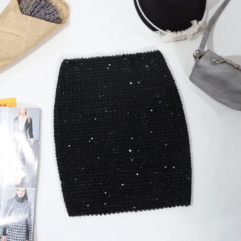 Bag Hip High Waist Bouncing Skirt Women's Sequin Bag Skirt Elastic and Tight Nightclub Dance Show  Girl next Door