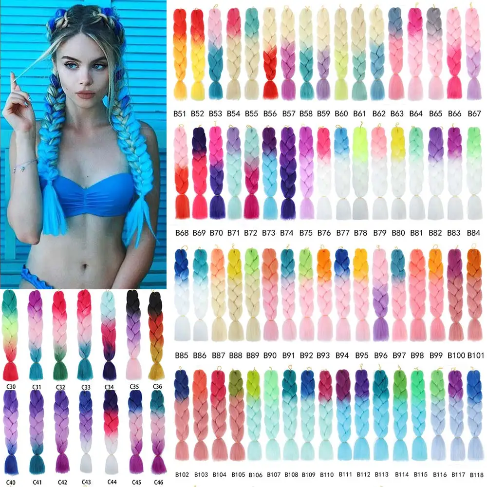 Lihui synthetisches Flechthaar 24 "Ombre Flechthaar packungen Jumbo-Zopfhaar für Frauen Großhandel DIY Frisur blau grau rot rosa