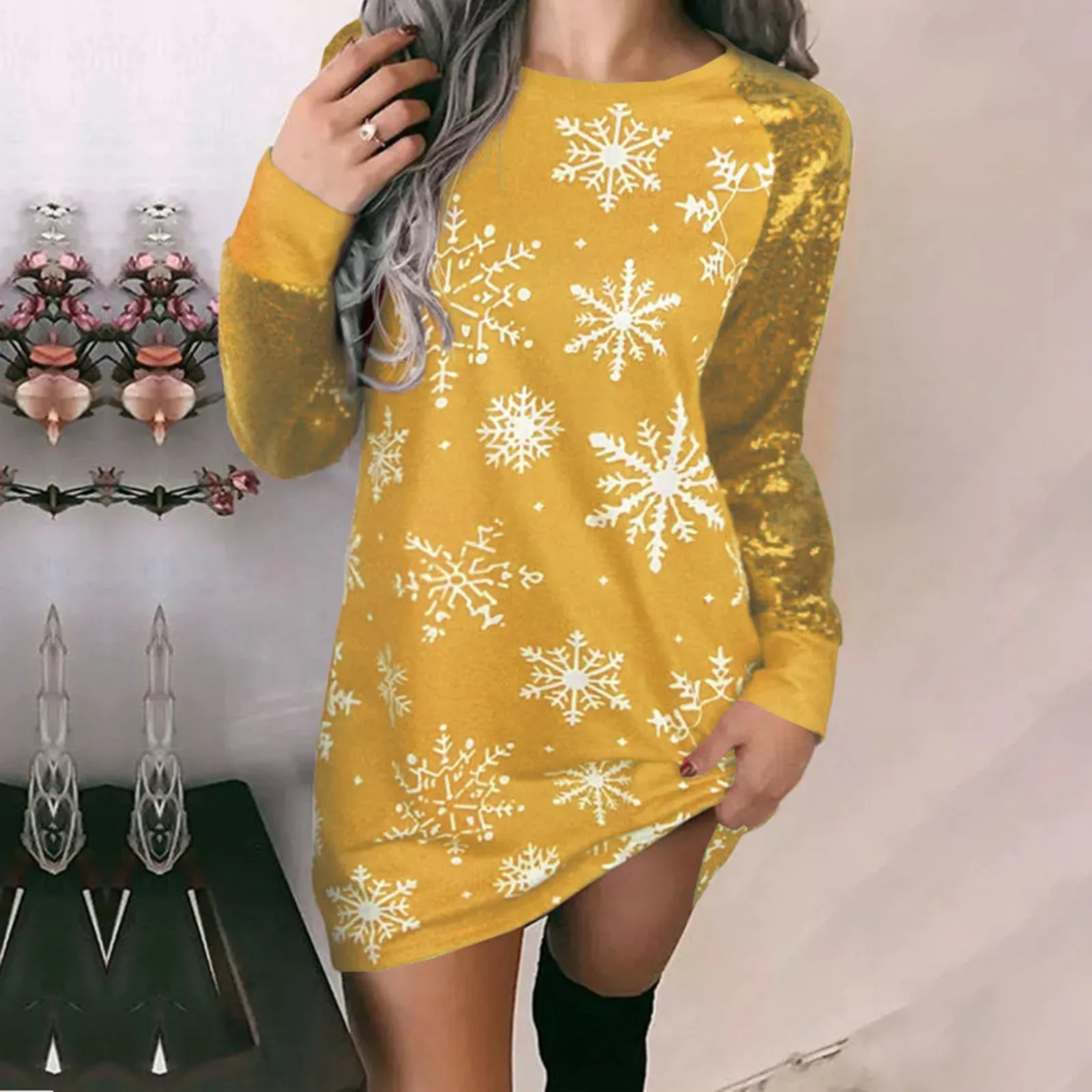 Women Xmas Christmas Elk Dress Long Sleeve O Neck Ladies Jumper Fashion Casual 2023 Winter Autumn Pullover Mini Dress Robe