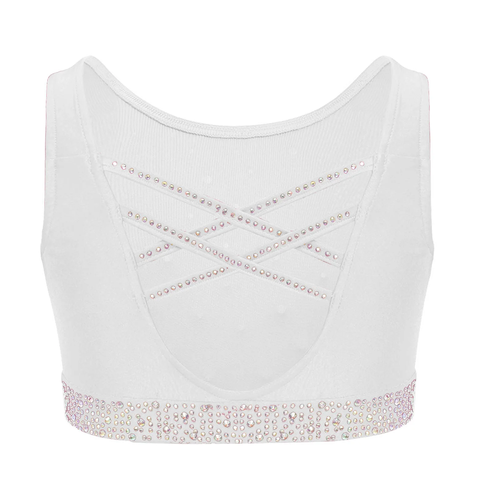 

Kids Girls Sports Suits Shiny Rhinestones Skating Gymnastics Dance Costume Cropped Vest with V-Front Shorts Ballet Dance Outfit