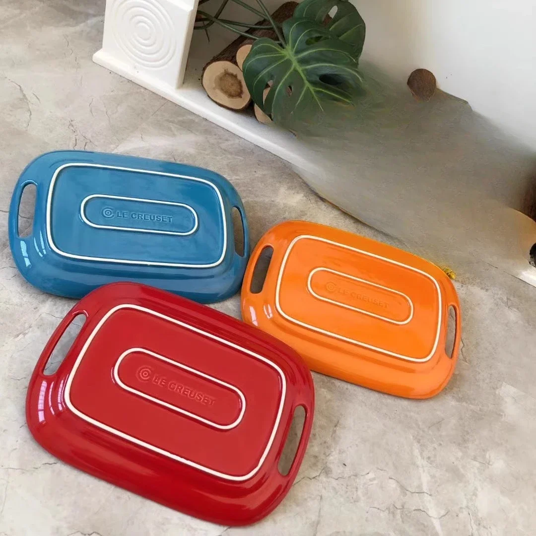 Porcelain Dinner Plates with Handle,Kitchen Deep Plate,Rectangle Underglaze Ceramic Serving Dish,Microwave Dishwasher Safe