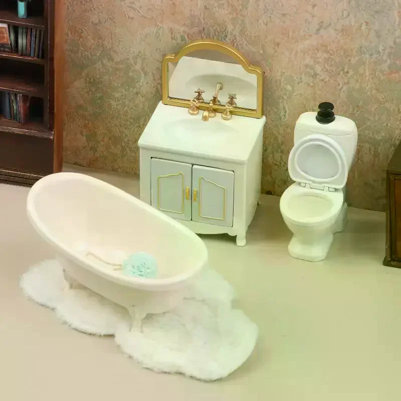 

1/12 Dollhouse Miniature Bathtub Toilet Wash Basin Cabinet Model Funiture Accessories For Doll House Decor Kids Pretend Play Toy