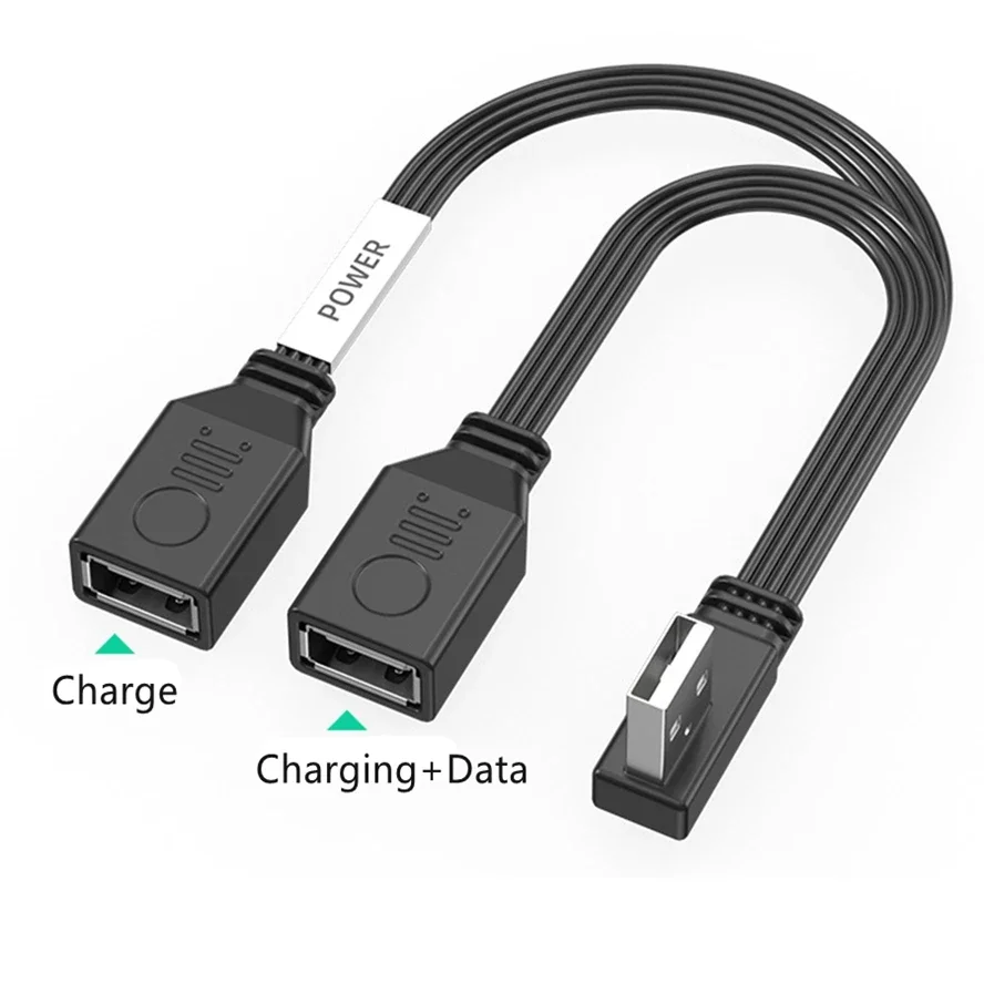 USB 1 to 2 Elbow Computer Extension Cord 65W Fast Charging Flat Data Cable 10cm 30cm Mobile Phone Car Expander Carplay Splitter