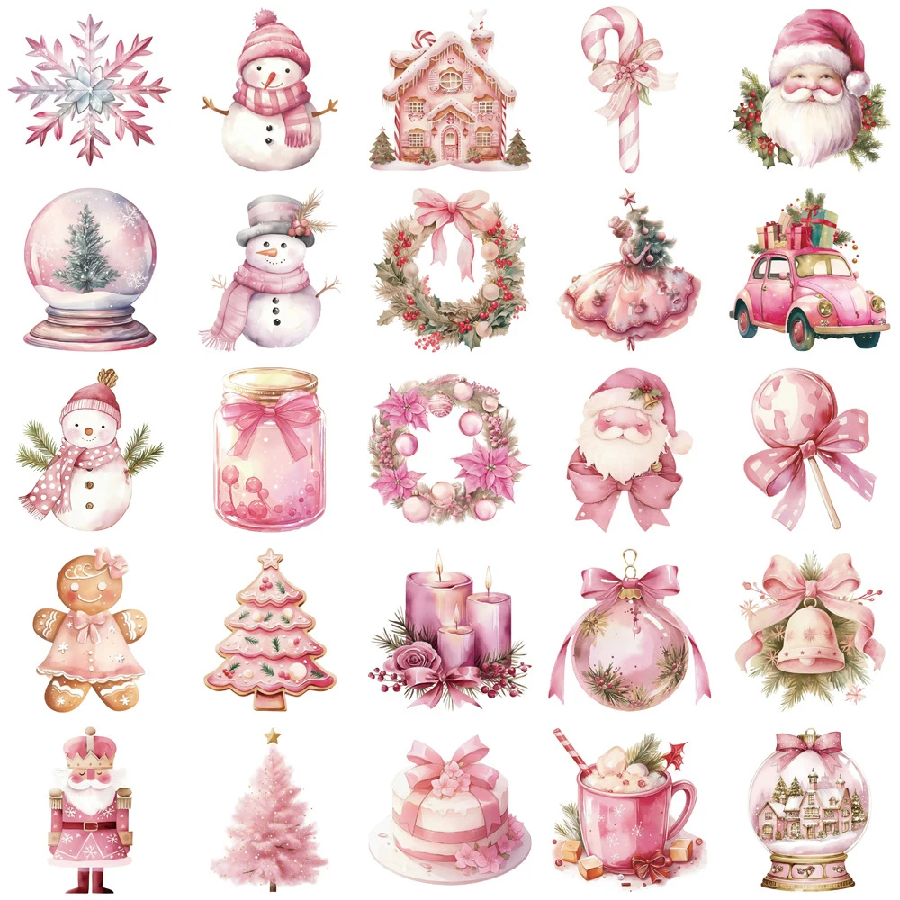 10/30/50 قطعة الوردي لطيف عيد الميلاد الكرتون ملصقات الشارات DIY بها بنفسك القرطاسية الهاتف الأمتعة مذكرات مقاوم للماء الجمالية الكتابة على الجدران ملصق