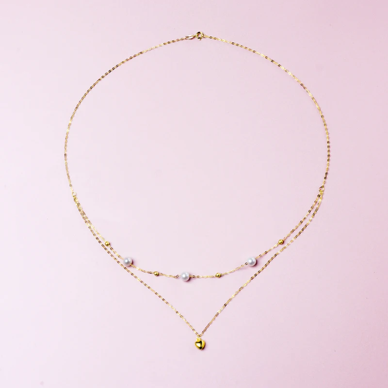 NYMPH  Fine Jewelry Real 18K Gold Necklace Pendnat Natural Freshwater Pearl Au750wedding Box Brand Trendy Gift For Women