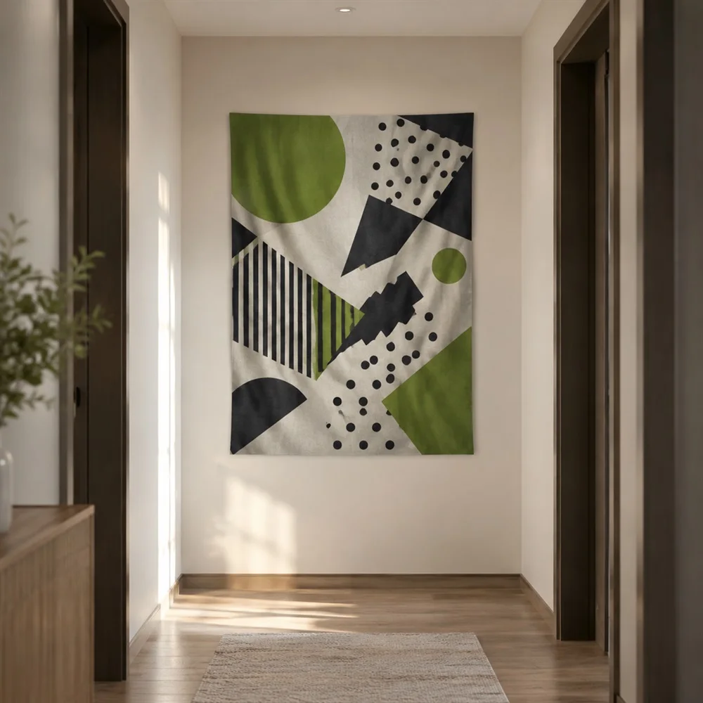 VIKAMA Offset Squares Diagonal Flow Tapestry Wall Hanging, Postmodern Wall Decor Tapestries for Bathroom Bedroom Living Room