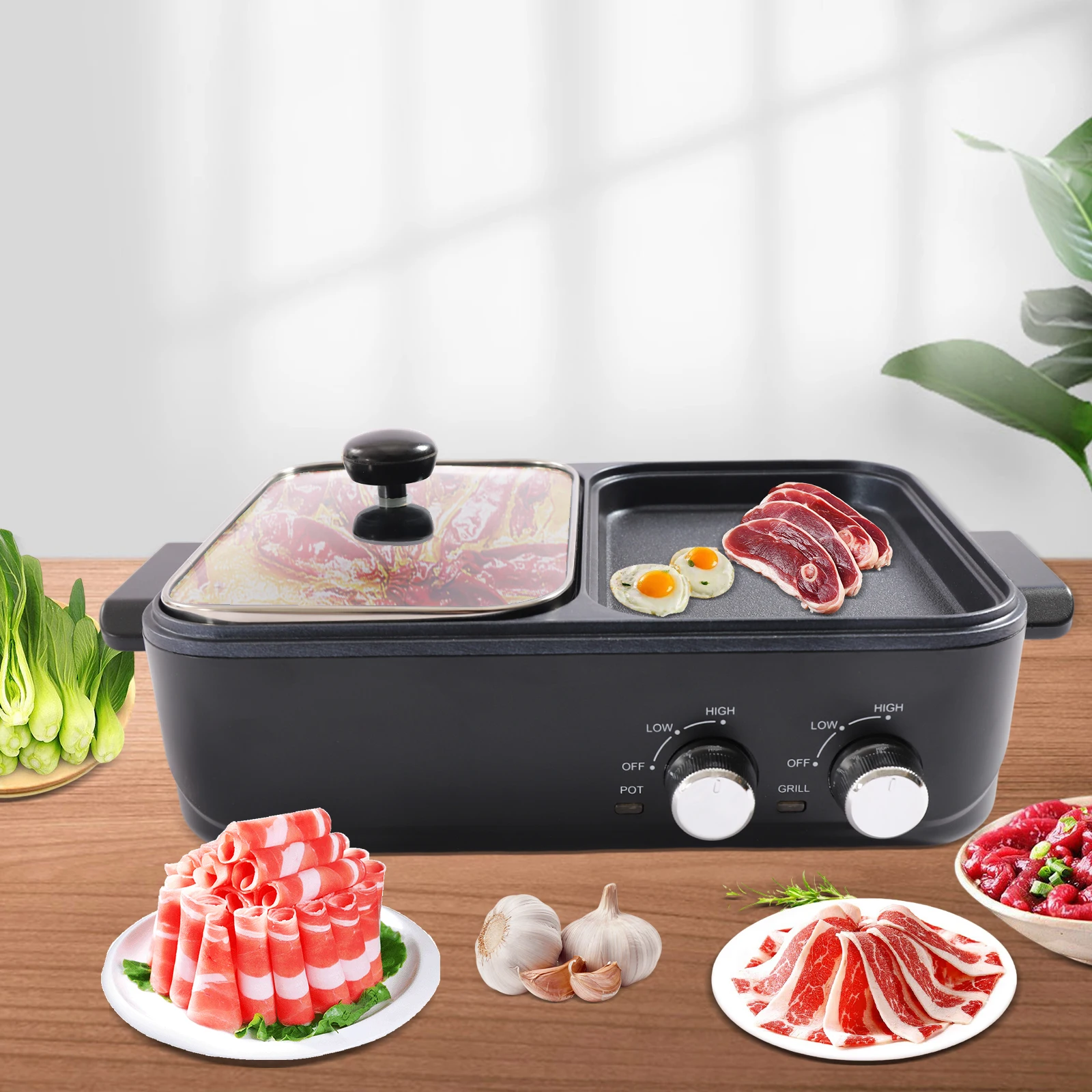 Electric Griddle and Hot Pot - Multi-Function Heating Grill and Cooking Pot