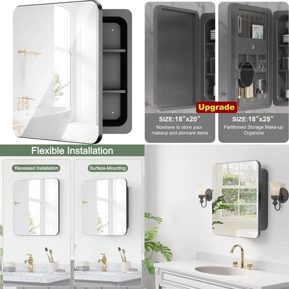

Adjustable Shelf 18 x 20 Mirror Cabinet for Bathroom, Wall-Mountable Storage Mirror