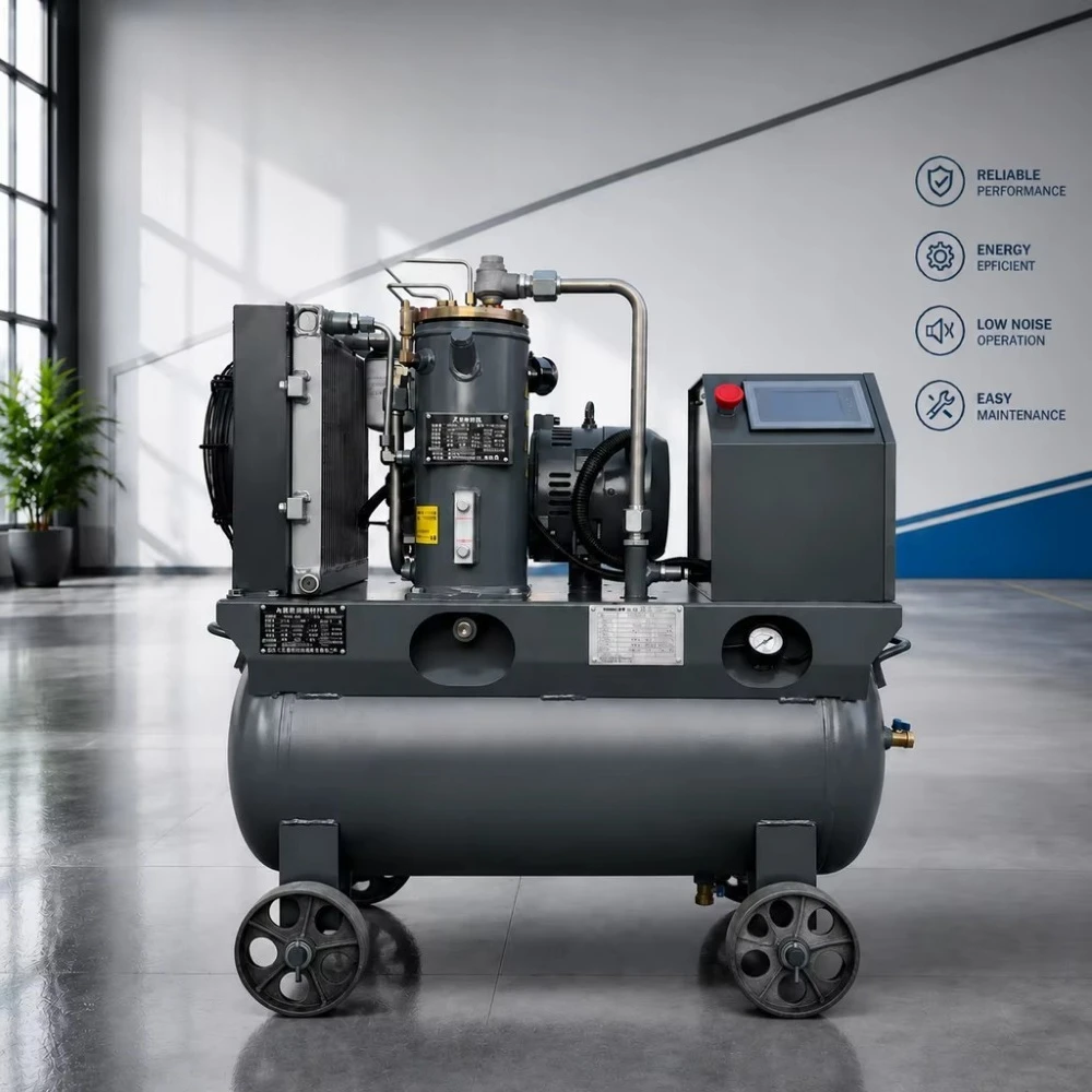 VSD Screw Air Compressor 7.5kW 10HP 40CFM 120PSI 120L Tank Casters 380V 50Hz 3 Phase All-in-One for Auto Truck Tire Service