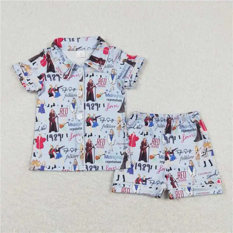 Wholesale Summer Children Nightclothes Baby Boy Girl Cardigan Sleepwear Set Shorts Infant Western Pajamas Nightwear Outfit