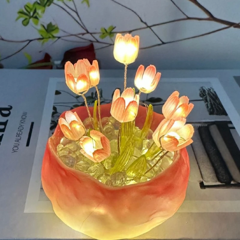 Tulip Night Light DIY Material Pack Creative Home Desktop Bedroom Atmosphere Light Bedhead Light Romantic Festival Gift