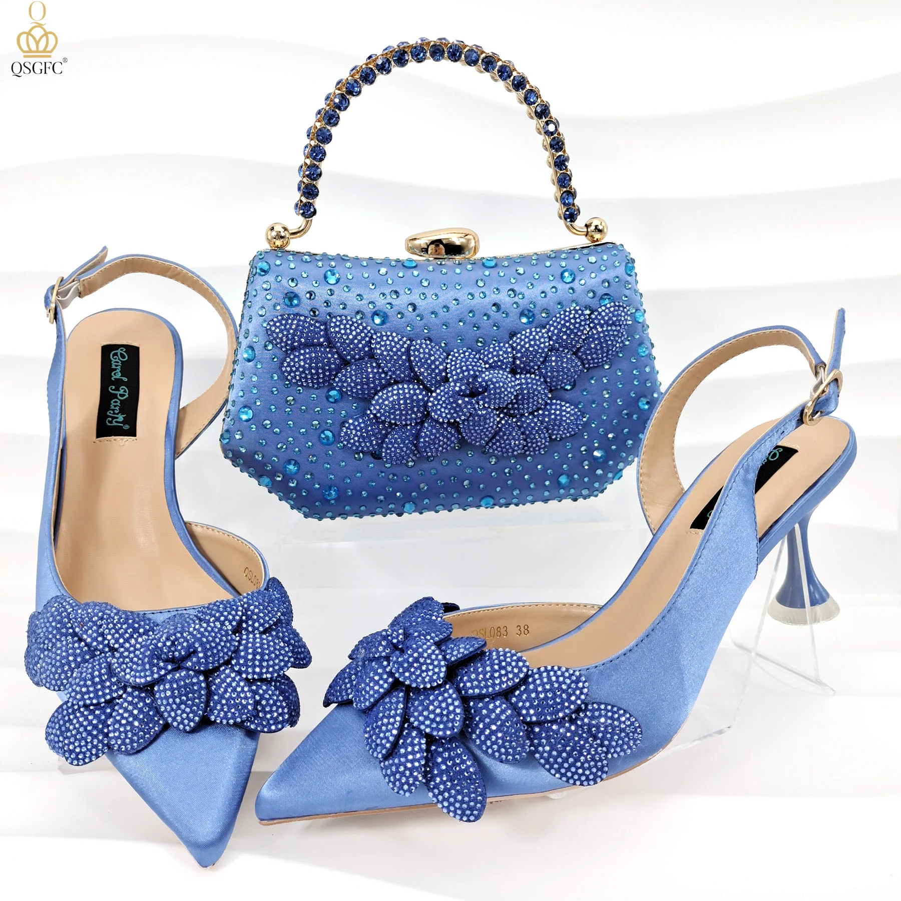 

New Handmade Flowers Nigerian Popular Shoes and Handbags Crystal Decoration Style Party Wedding or Friends Gathering