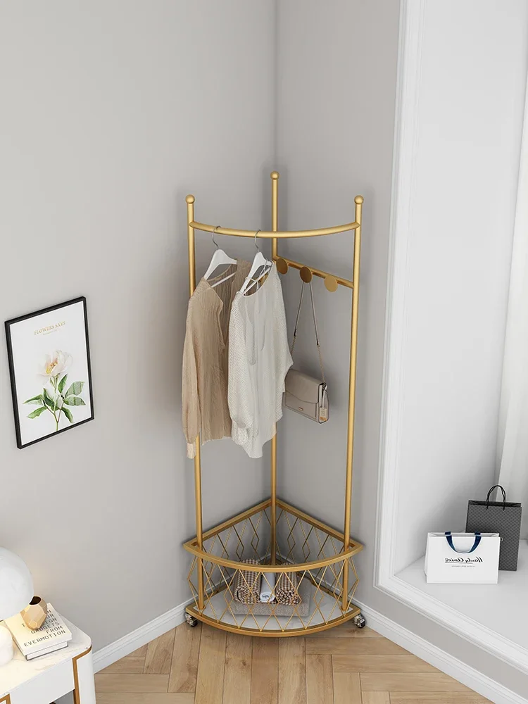 Black Corner Clothes Hanger Bedroom Floor to Floor Wall Hanger Clothes Hanger Wheeled Household Triangle Hanger Ho