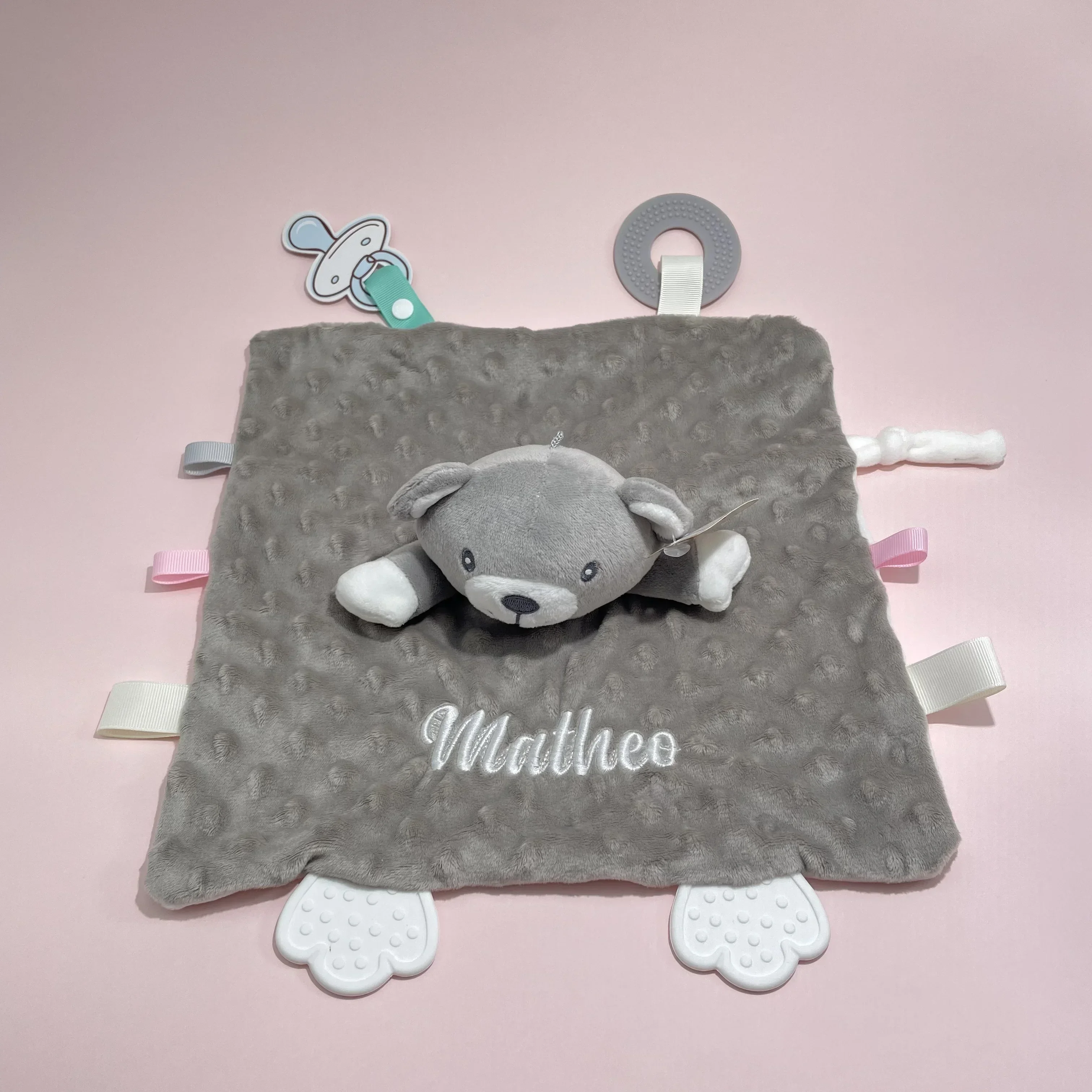 Personalized Baby Security Blanket Teether Plush Stuffed Toy Custom Blanket Comforter Bunny Elephant Soothe Appease Baby Gift