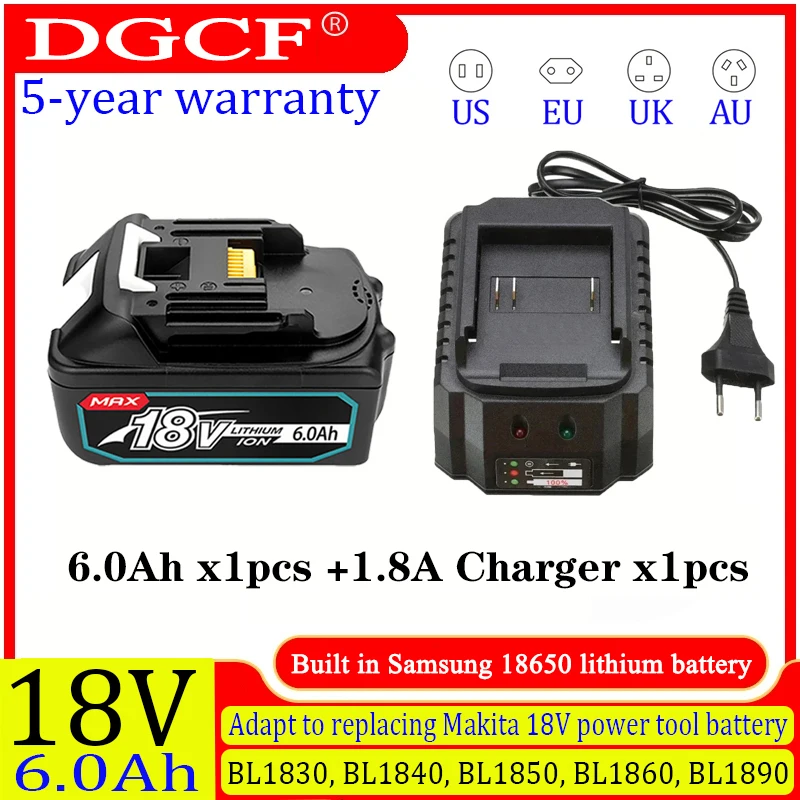 DHL Ship With Charger BL1860 Rechargeable Battery 18V 6.0Ah Lithium Ion For Makita 18v Battery 6Ah BL1850 BL1880 BL1860B LXT400