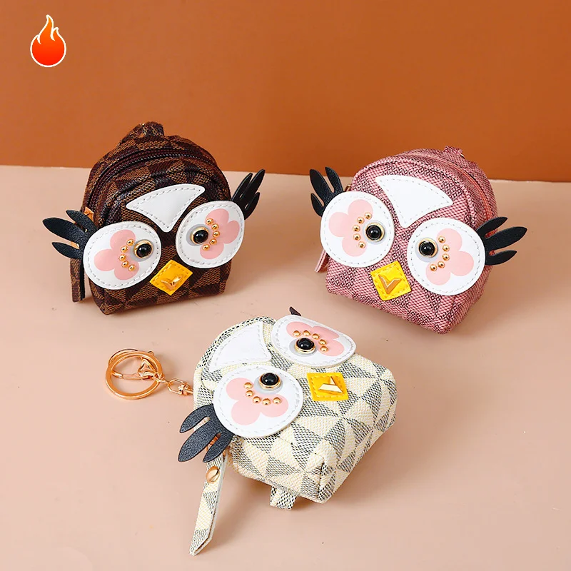 

Cute Leather Owl Change Wallet Mini Decorative Hanging Bag Earphone Storage Bag Mini Cute