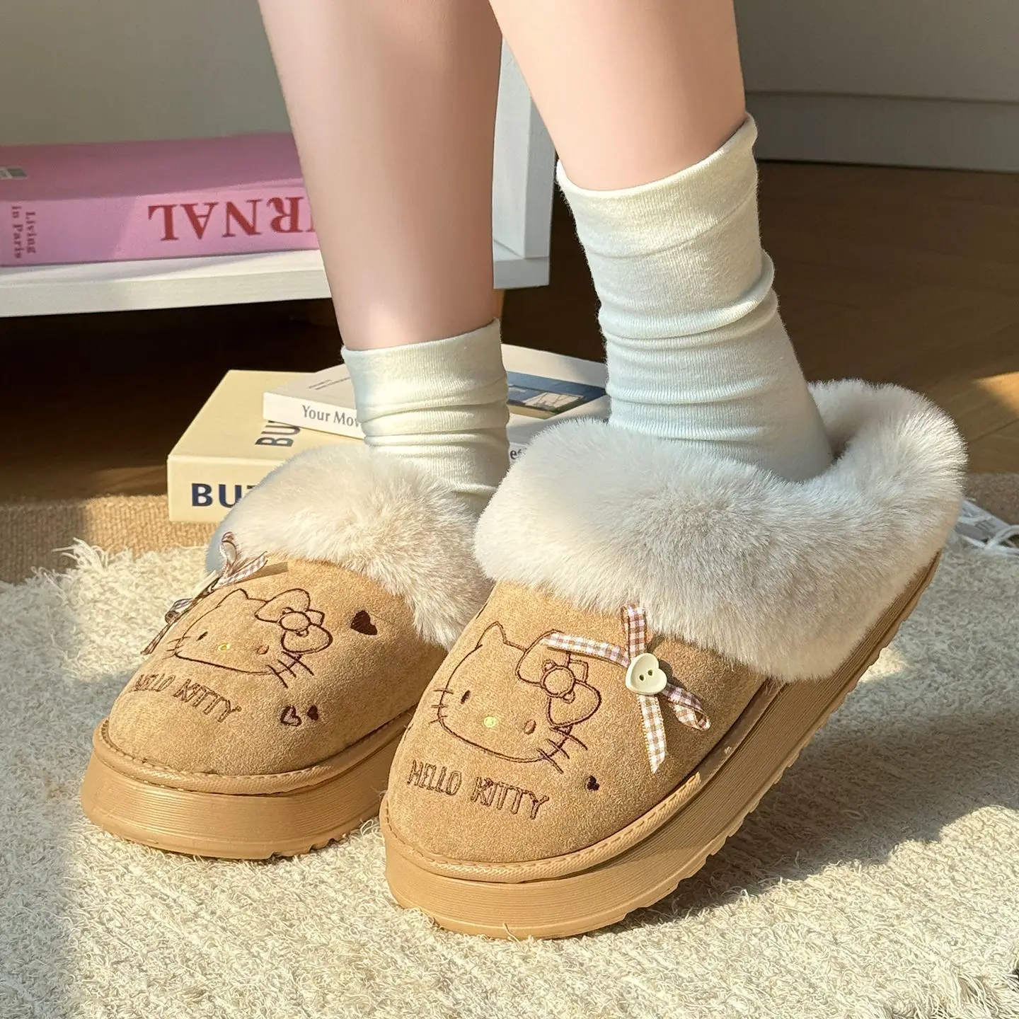 kawaii-hello-kittys-chinelos-de-algodao-feminino-outono-inverno-interior-casa-quente-chinelos-peludos-ao-ar-livre-sapatos-sola-grossa-anti-deslizamento
