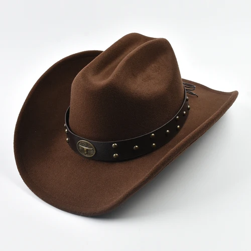 Hombres Mujeres Vintage Sombrero de vaquero occidental de borde grande Caballero Cowgirl Jazz Sombrero Cloche Gorras de iglesia