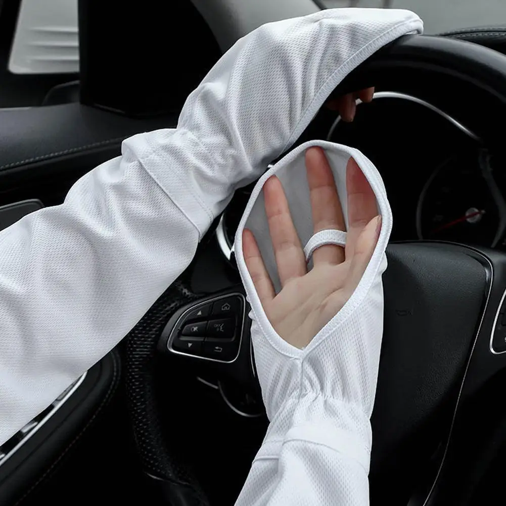 ソリッドカラー大アイスシルク手袋女性運転日焼け止め袖ルーズ通気性アームプロテクター Uv 屋外馬蹄スリーブ