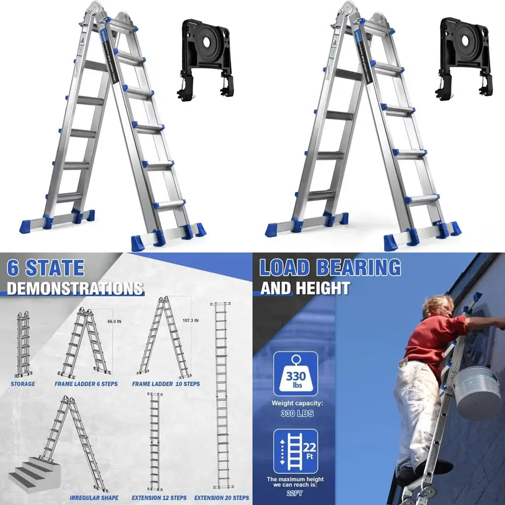

Многопозиционная удлинительная лестница весом 22 фута со съемным поддоном для инструментов, стабилизатором, грузоподъемностью 330 фунтов, высококачественная лестница для P