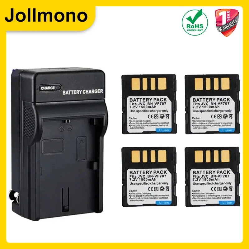 Batería de 1500mAh BN-VF707 BN-VF707U BN-VF707UE BN-VF707US para JVC GR-D320 GR-D325 GR-D340 GR-D345 GR-D350 GR-D360 GR-D370 GR-D371
