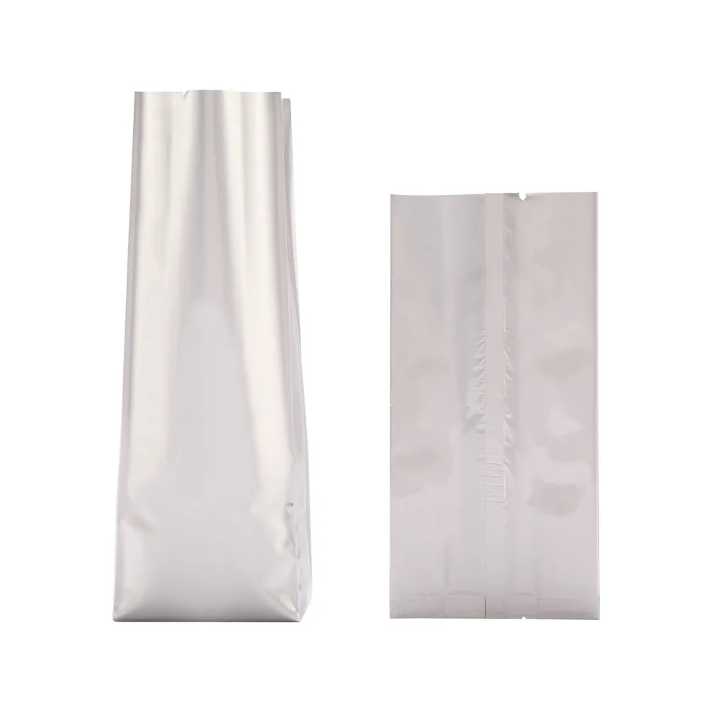 100pcs Pure Aluminum Foil Bags Side Gusseted Vacuum-Bag / Silvery White Plastic Tea Pouch Food Fresh Keeping Package Coffee-Bag