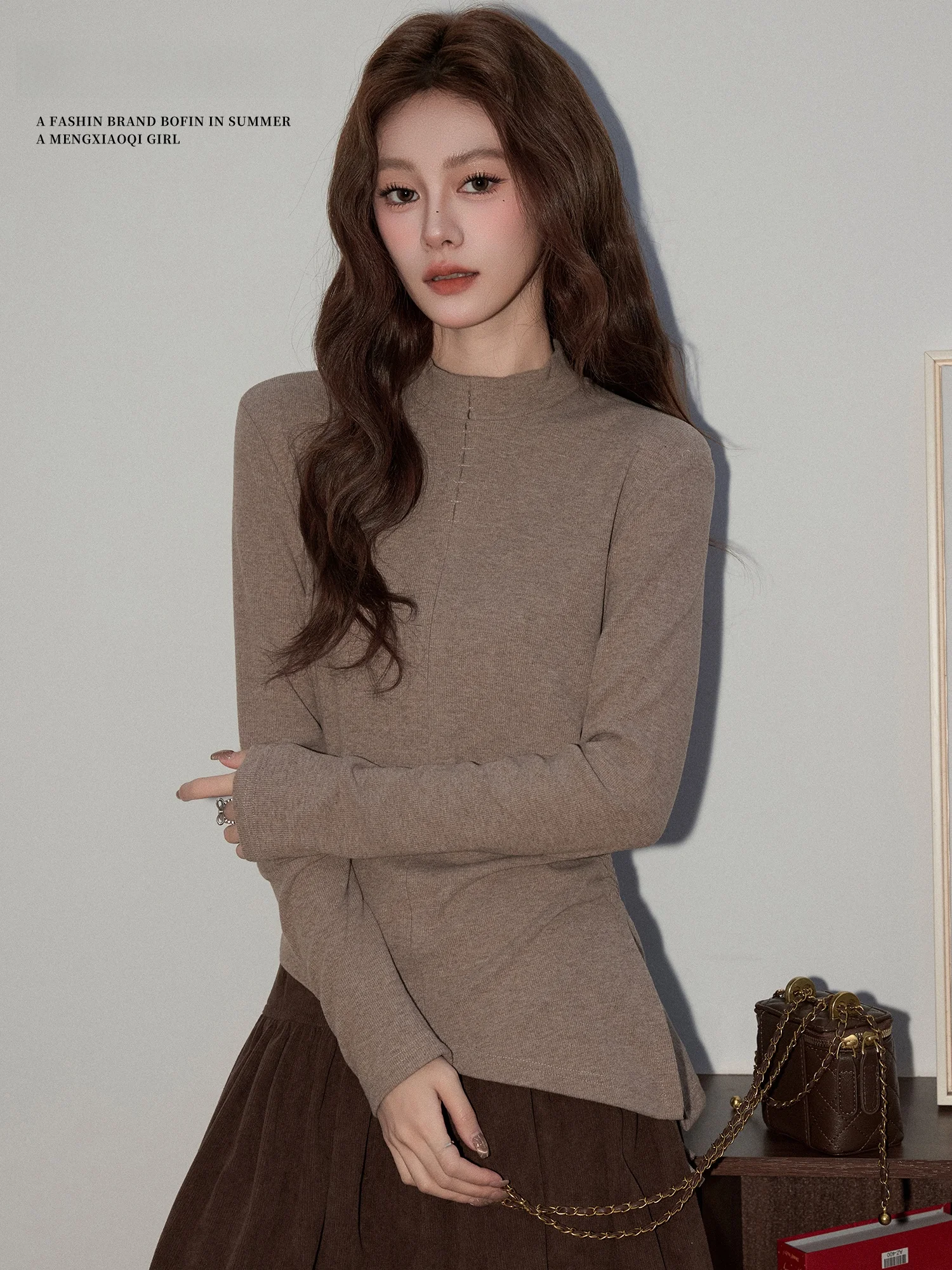 

Женская облегающая трикотажная кофта с высоким воротником и длинным рукавом, базовый слой, винтажный стиль, внутренняя одежда для многослойных образов, мода осень-зима