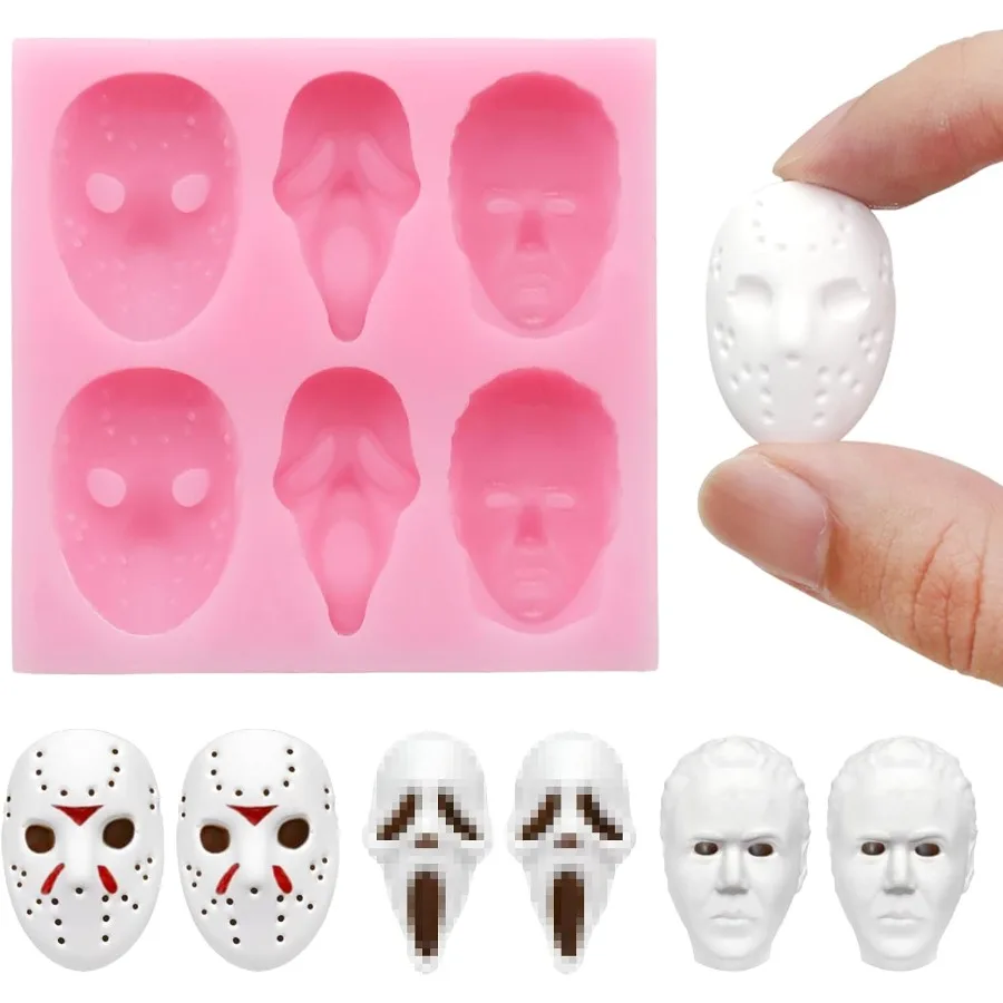 

Halloween Chocolate Mold 3D Skull Scary Movie Characters Pink Silicone Molds Halloween Theme Food Grade Chocolate Candy Moulds
