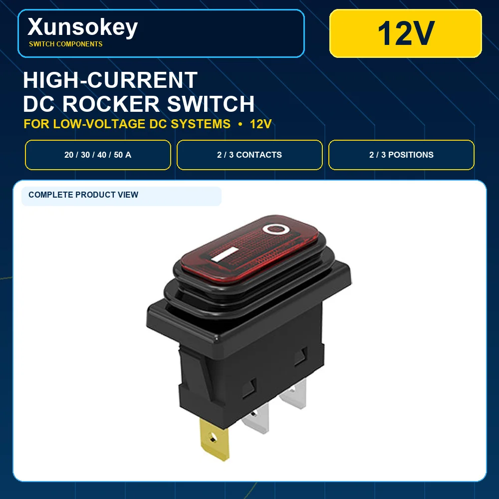 DC 12V  KCD 30A Waterproof Rocker Switch, 2‑Pin 3‑Pin Illuminated Mini Boat‑type Power Button